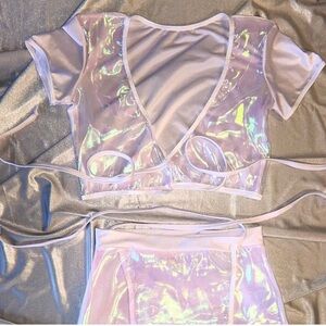 Iridescent Two-Piece Set Skirt Wrap Top Designer Size S fairy costume Halloween